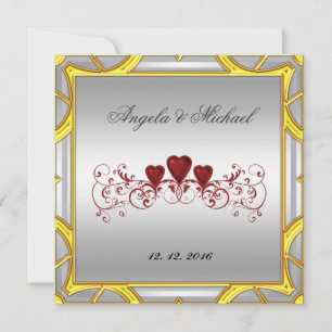 Convite de Casamento Corações Vermelhos Branco Ele