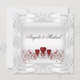 Convite de Casamento Corações Vermelhos Branco Ele