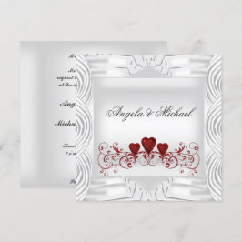 Convite de Casamento Corações Vermelhos Branco Ele
