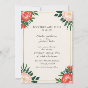 Convite de Casamento Coral Blush Peony Gold