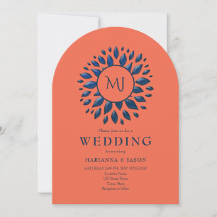 Convite de Casamento Coral e Azul Marinho