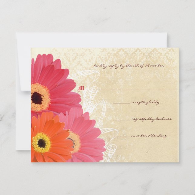 Convite de Casamento Coral & Orange Gerber Daisy (Frente)