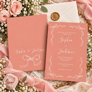 Convite de Casamento Coral Pêssego Vintage Francês