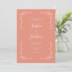 Convite de Casamento Coral Pêssego Vintage Francês