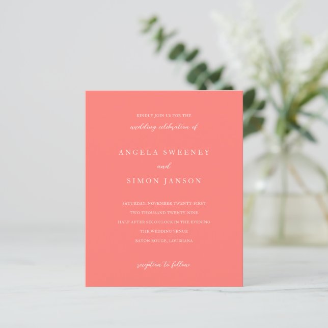 Convite de Casamento Coral Vibrante e Moderno (Em pé/Frente)