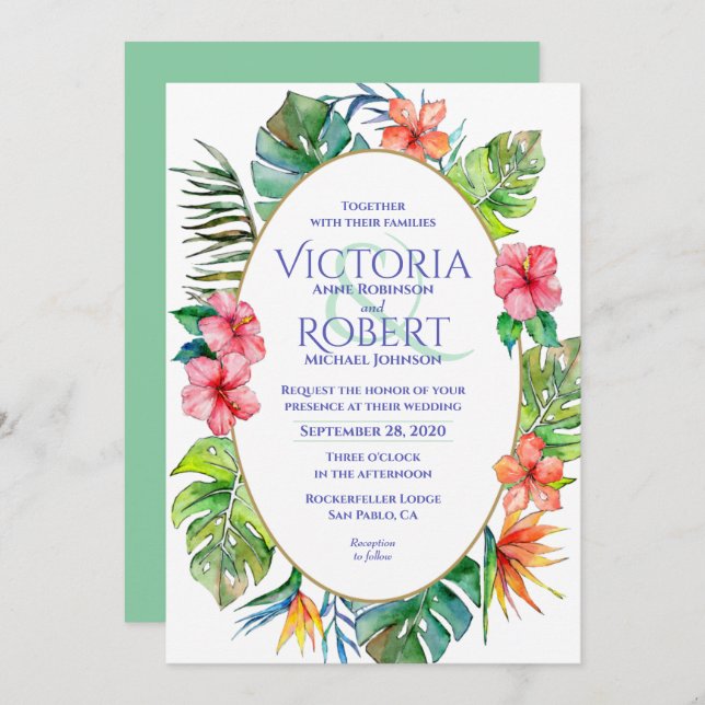 Convite De Casamento | Corante Fluvial Tropical (Frente/Verso)