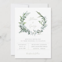 Convite de Casamento Coroa Botânica em Sage Empoei