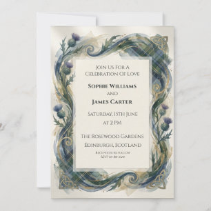 Convite de Casamento Coroa de Cardo Céltico Azul