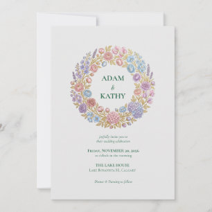 Convite de Casamento Coroa de Círculo de Flores Si