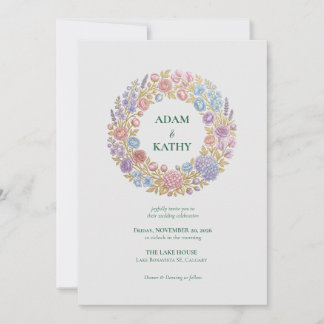 Convite de Casamento Coroa de Círculo de Flores Si
