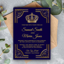 Convite de Casamento Coroa Ornata Azul Elegante em