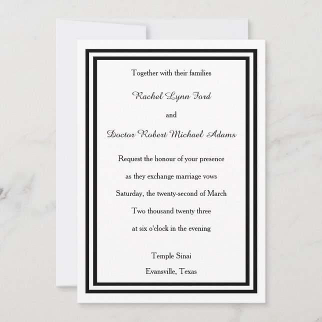 Convite de Casamento - Corte Duplo Preto 5x7 (Frente)