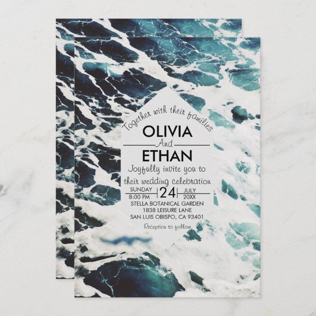 Convite de Casamento Costeiro Azul-marinho Clássic (Frente/Verso)