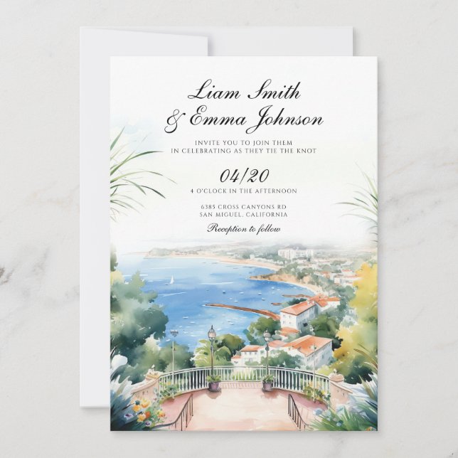 Convite de Casamento Cote d'Azur França (Frente)