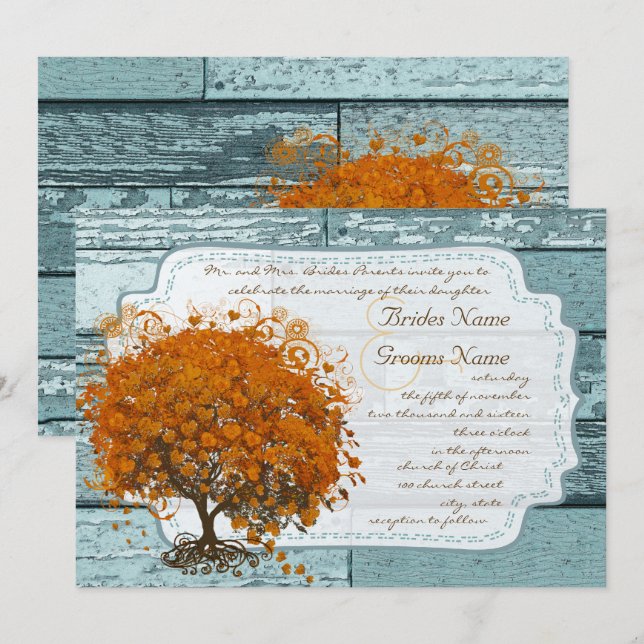 Convite de Casamento Country Chic Coral Tree (Frente/Verso)