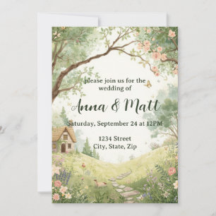 Convite de Casamento Country Cottage   Aquarela
