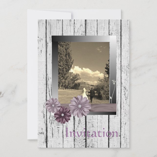 Convite de Casamento Country Daisy de Madeira de C (Frente)