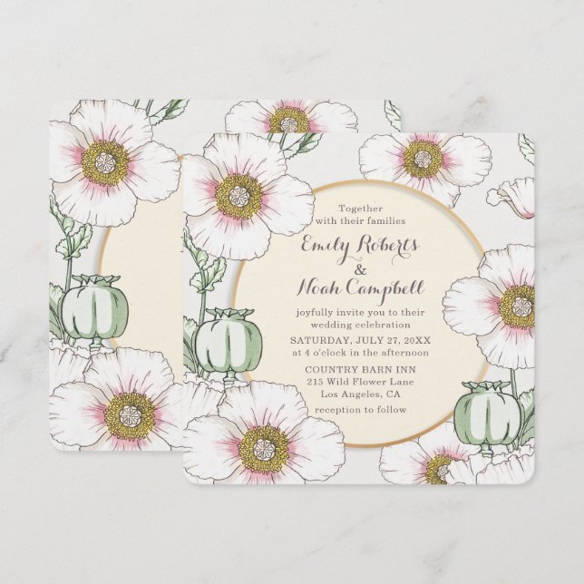 Convite de Casamento Country Jardim Flor Silvestre (Frente/Verso)