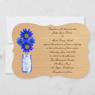 Convite de Casamento Country Rústico Azul em Pote