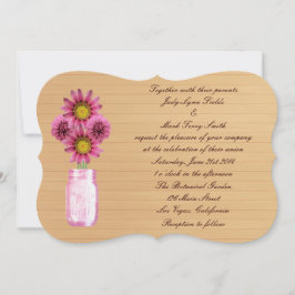 Convite de Casamento Country Rústico Rosa em Pote