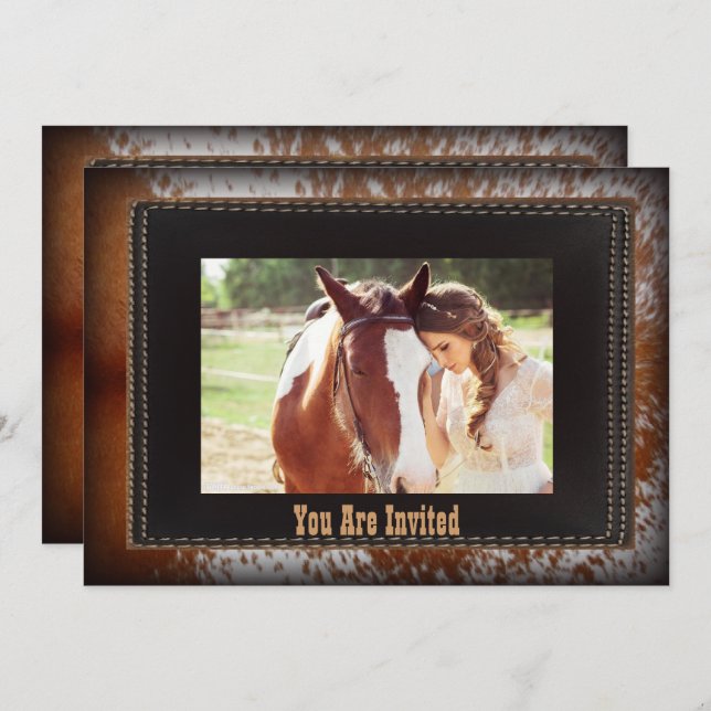 Convite de casamento cowhide Cowboy Country wester (Frente/Verso)