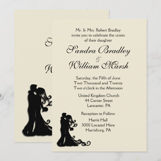 Convite de Casamento Creme (Frente/Verso)