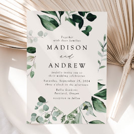 Convite de Casamento Creme com Abundante Folhagem