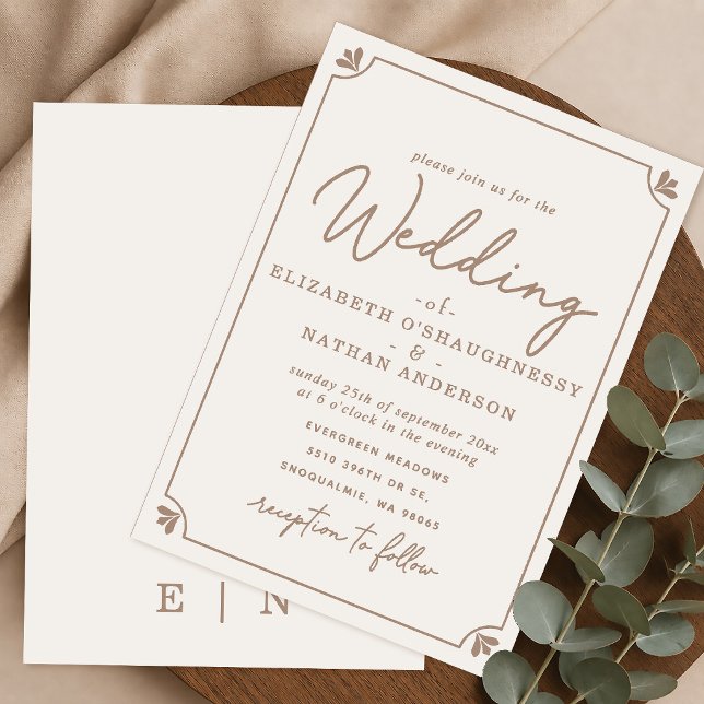 Convite de Casamento Creme com Letra Elegante Mode (Criador carregado)