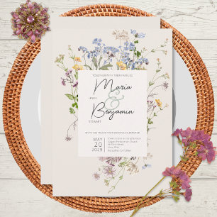 Convite de Casamento Creme de Flores Silvestres Bo