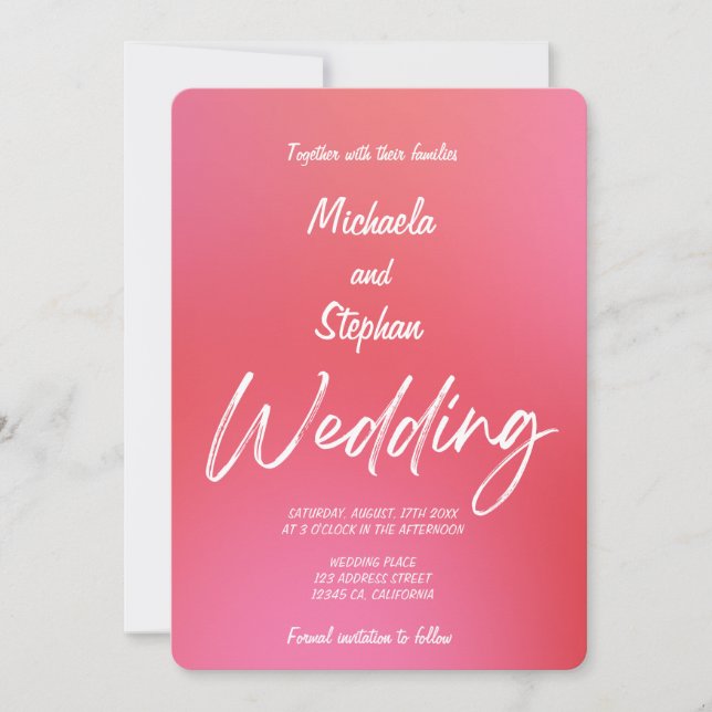 Convite de Casamento Crepúsculo Rosa e Laranja Mod (Frente)