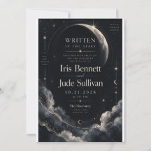 Convite de Casamento Crescente Celestial