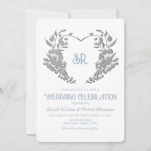 Convite de Casamento Crest Monograma Azul Poeira