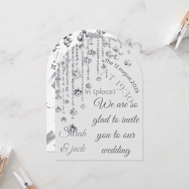 Convite de Casamento Cristal Prata Luxo Elegante C (Frente/Verso In Situ)