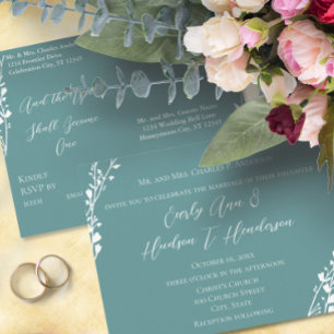 Convite de Casamento Cristão Azul Mar Sherbert