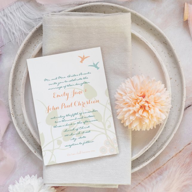 Convite de Casamento Cristão Beija-flores Flores (Criador carregado)