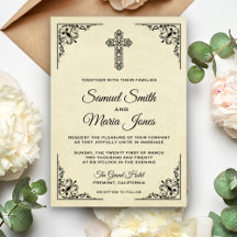 Convite de Casamento Cristão com Cruz Vintage Eleg