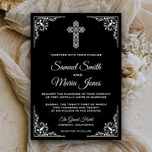 Convite de Casamento Cristão Cruz Preto e Branco