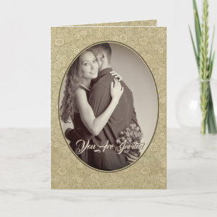 Convite de Casamento Cristão Damask Creme/Tan