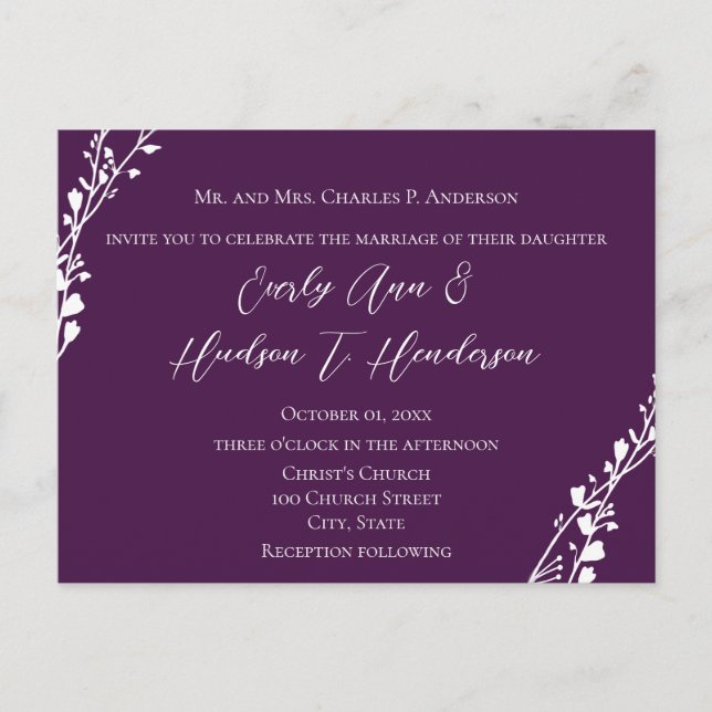 Convite de Casamento Cristão Deep Grape (Frente)
