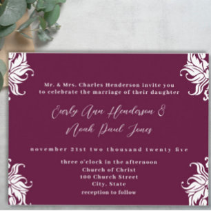 Convite de Casamento Cristão Deep Plum