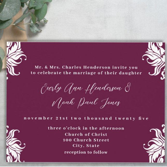 Convite de Casamento Cristão Deep Plum (Criador carregado)