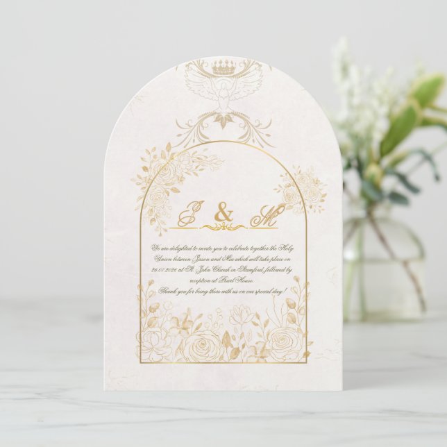 Convite de Casamento Cristão Elegante (Em pé/Frente)