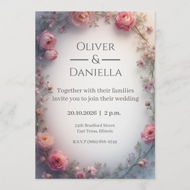 Convite de Casamento Cristão Floral Minimalista (Frente)
