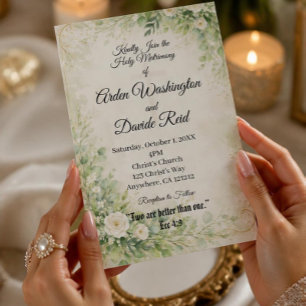 Convite de Casamento Cristão Floral Verde Salvia