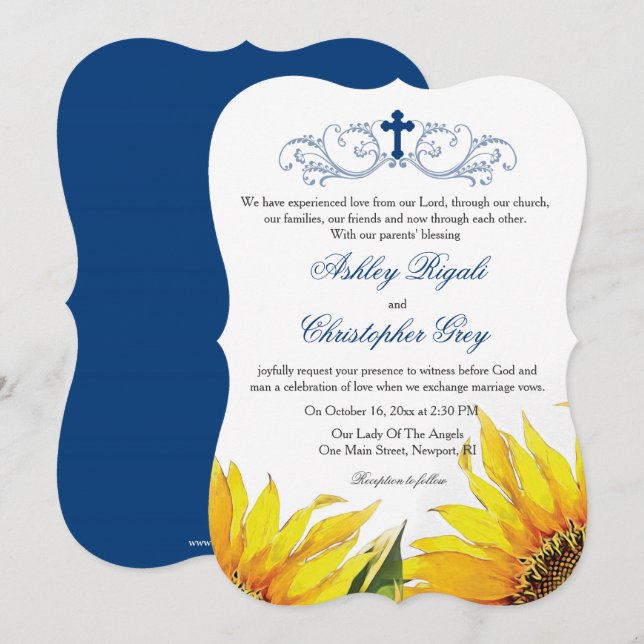 Convite de Casamento Cristão - Girassóis (Frente/Verso)