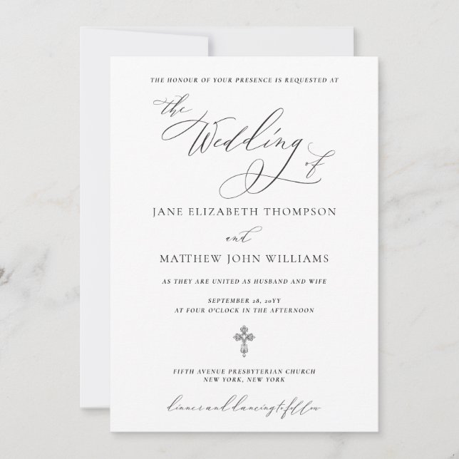 Convite de Casamento Cristão Jane com RSVP (Frente)