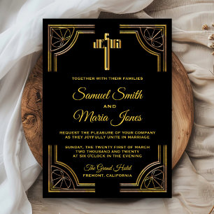 Convite de Casamento Cruz de Jesus Cristo Ouro Pre