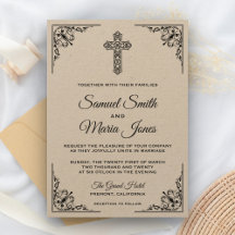Convite de Casamento Cruz Ornamentada Kraft Rústic