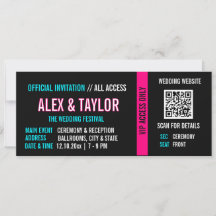 Convite de Casamento Cyberpunk Ticket | Neon VIP