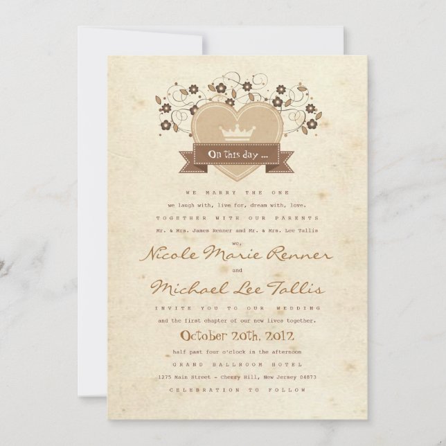 Convite de casamento da crista do livro de (Frente)